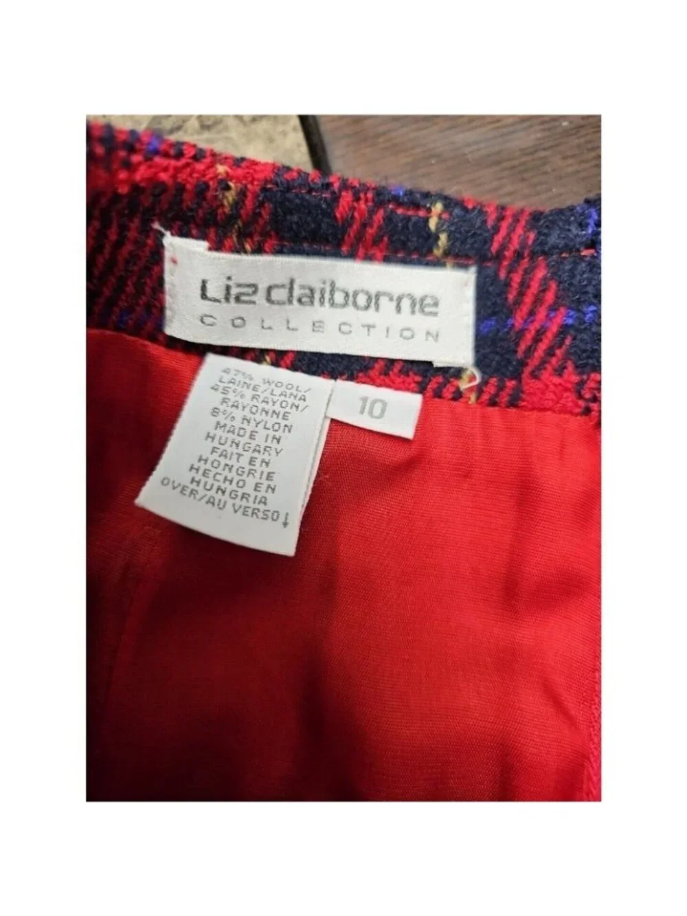 LIZ CLAIBORNE Women’s Vintage Red Plaid Knee Length Pencil Skirt Size 10 Wool